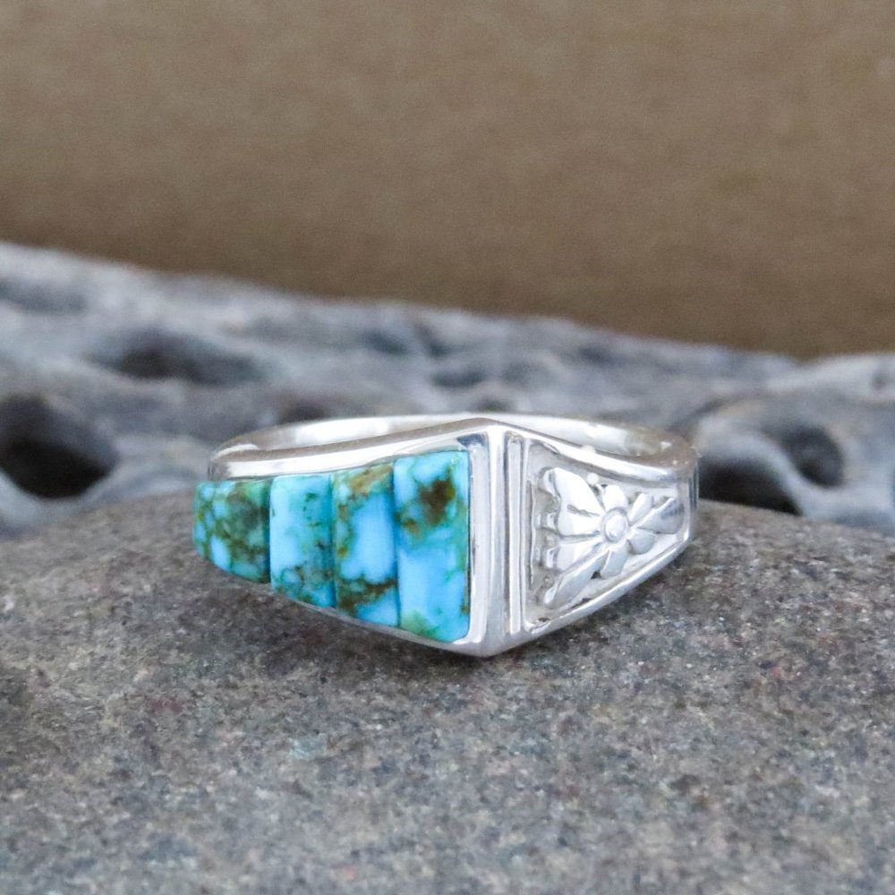 Native American Cobblestone Turquoise and Sterling Silver Statement Ring SZ 7